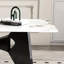 Table de salle à manger de luxe 79 po pour 6 à 8 personnes, en pierre frittée rectangulaire dorée avec support stable en acier inoxydable, marbre blanc huilé 6-8, base, plateau anti-rayures