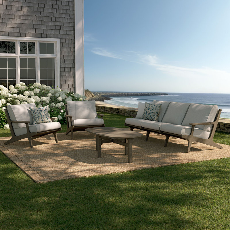 Ensemble de meubles d'extérieur en bois de teck Saratoga, 5 Pcs: Chair, Table, Cushions, Sofa, Beige