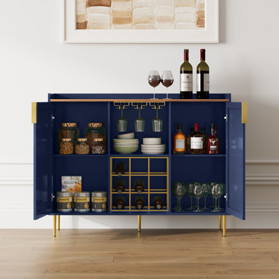 47.2'' Modern Bar Cabinet with Wine Racks and Storage Multi-purpose Home Bar & Liquor Bar,Black