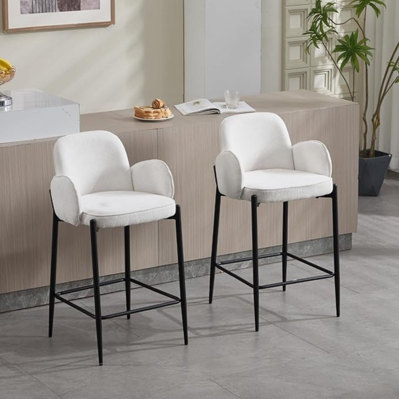 Upholstered Counter Stool with Metal Frame, Beige