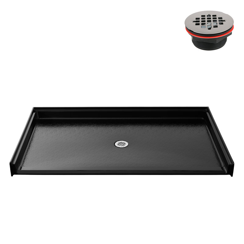 60 in. x 36 in. ADA Compliant Alcove Acrylic Shower Base in Glossy Black With Center Drain, Drain Included, Glossy Black