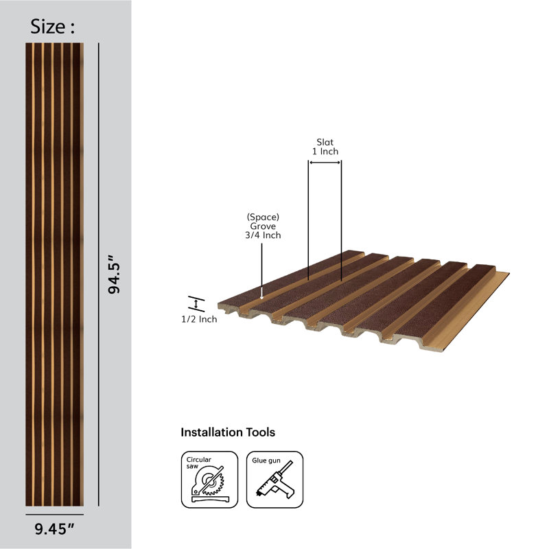 Grandes lattes L 94,5 po x l 9,5 po x P 0,5 po à lattes de bois en polystyrène, Goldline cacao