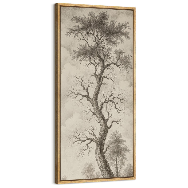«Brown Tone Bare Tree Landscape Art Extra Large», reproduction d'art sur toile encadrée, H 60 po x l 30 po, Naturel