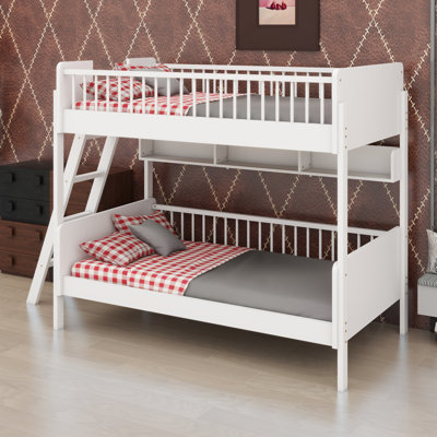 Wooden Bunk Bed With Storage Shelves