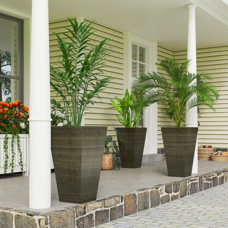 Set of 3 Tall Outdoor Planters w/ Drainage Holes Bronze, Dark Brown