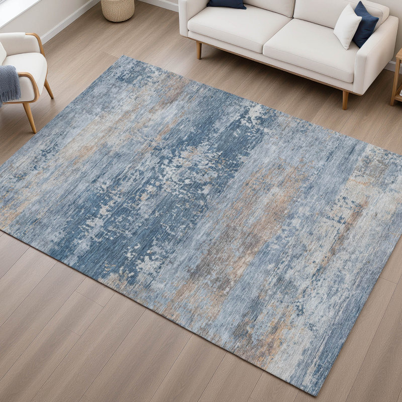 Tapis abstrait lavable à la machine de qualité supérieure Mayfield AMF2146, En jean, Rectangle 2 pi 6 po x 3 pi 10 po