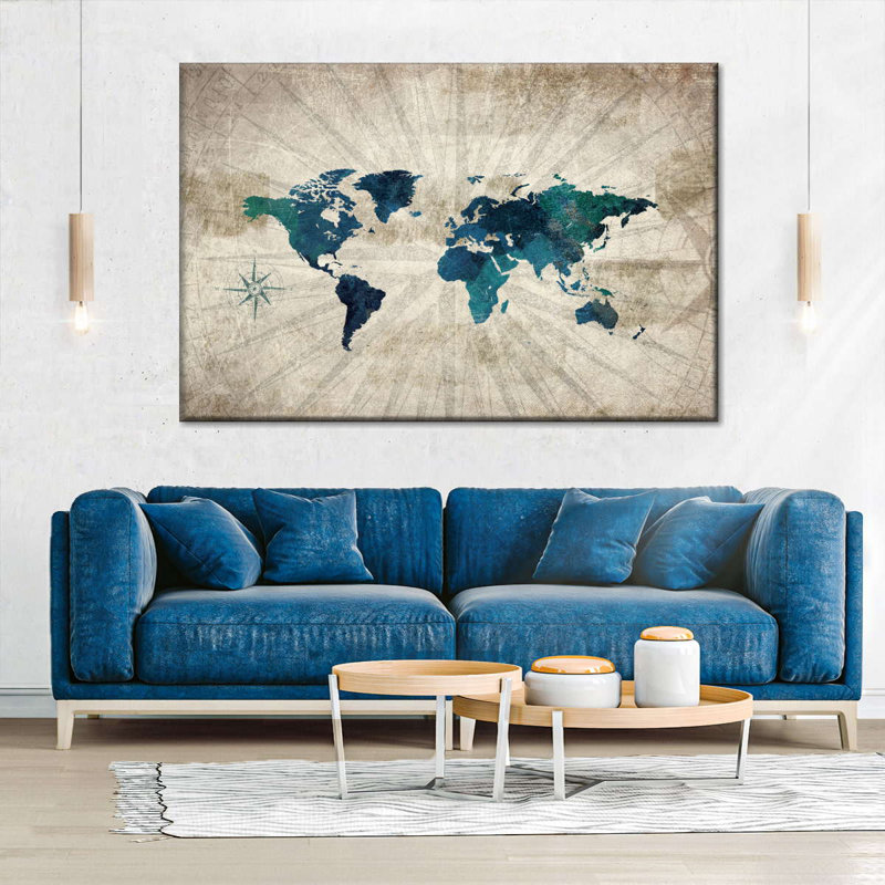 «Aged World Map I», reproduction sur toile, H 16 po x l 24 po x P 1,25 po
