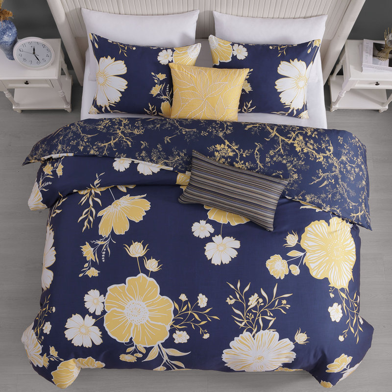 Ensemble d'édredon réversible 100% satin de coton 5 pièces Bebejan Sunglow, Édredon de très grand lit et 4 pièces additionn
