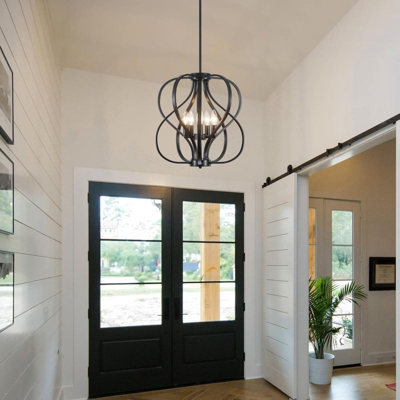 Lustre de ferme moderne avec cage en métal 5 lumières suspendues lumineuses suspendues de style tambour industriel à hauteur réglable pour la salle à manger