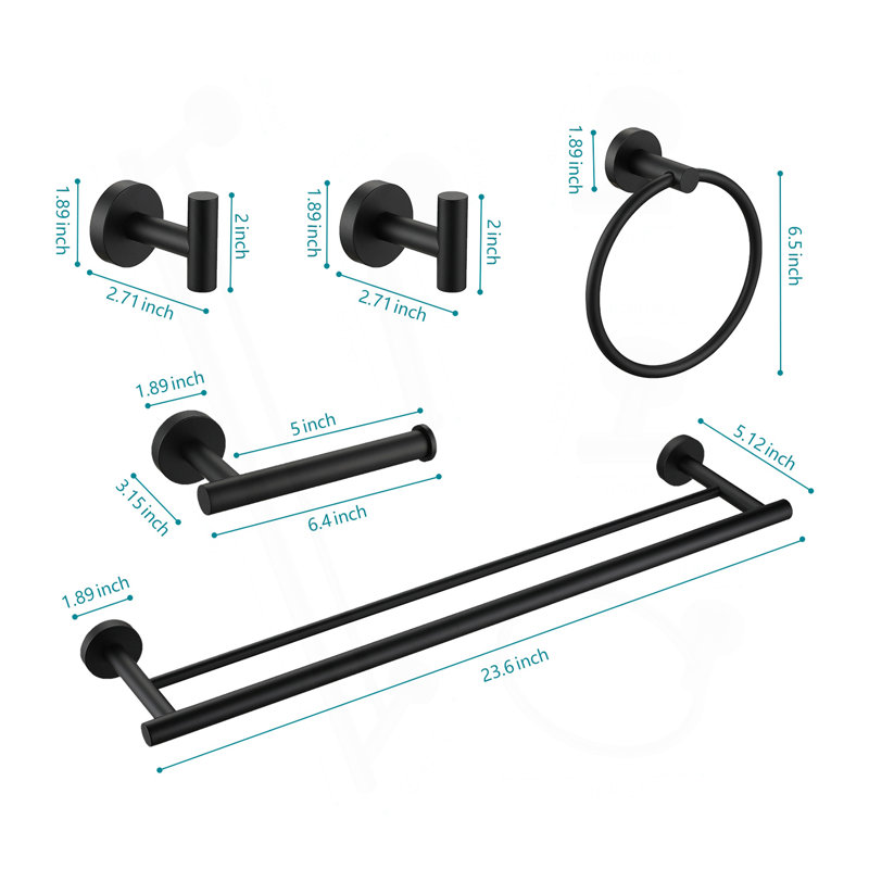 5 Piece Bathroom Towel Rack Set Wall Mount, Matte Black