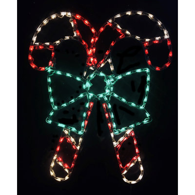 Décoration lumineuse de Noël en forme de double canne de Noël avec nœud
