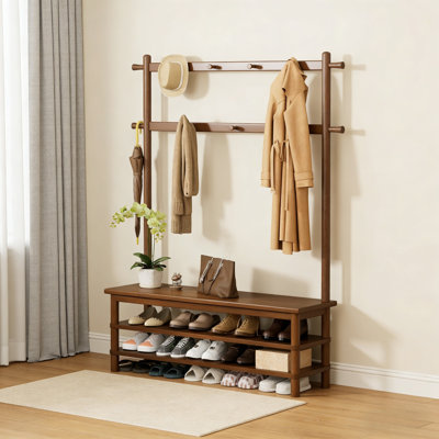Hall Tree With Shoe Storage, 3-In-1 Entryway Coat Rack With Bench, 11 Hooks, Freestanding Wooden Entryway Organizer For Mudroom