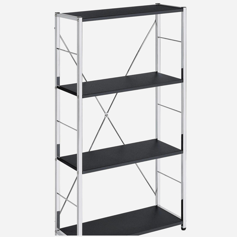 4-Tier Rectangular Bookshelf, Black/Silver
