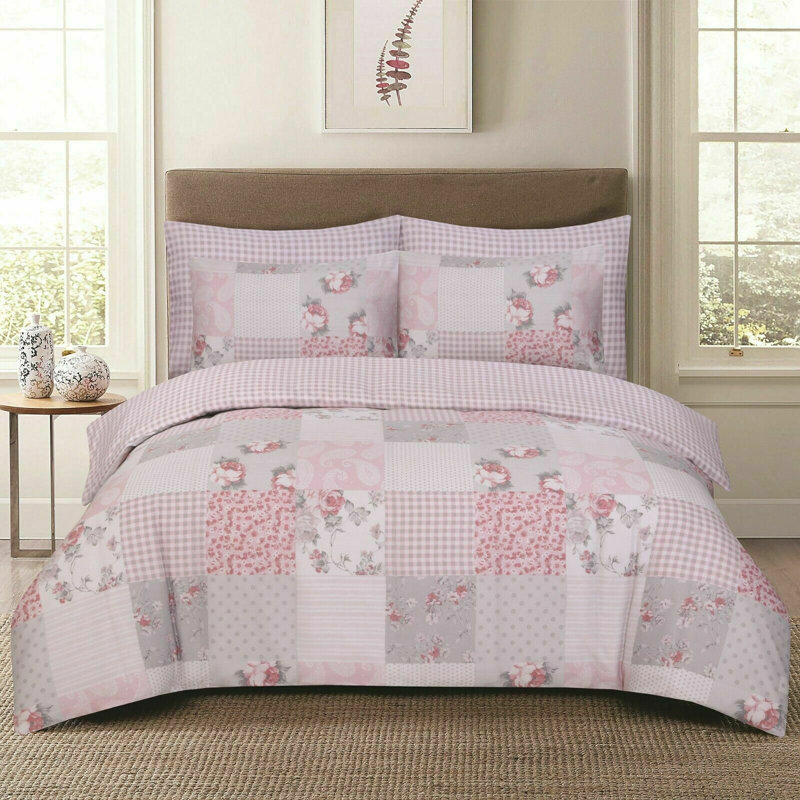 Complete Bedding Set Cotton Rich Floral Duvet Cover, Fitted Sheet & Pillowcases Soft, Breathable & Wrinkle-Resistant, Pink