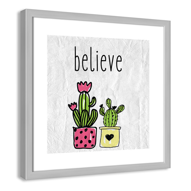 Cactus B, art encadré, 16" H x 16" W x 1.18" D, Encadré de boîte argent