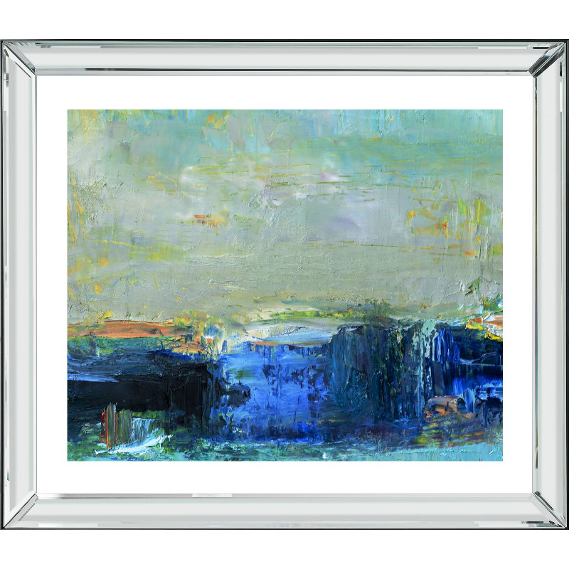 Shades Of Blue Abstract - Single Picture Frame Print, Bevelled Mirror, 210.82 cm H x 172.72 cm W