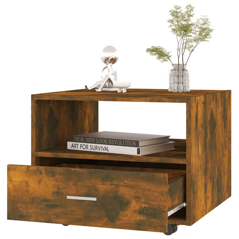 Jahmya Wheel Coffee Table with Storage, Smoked Oak