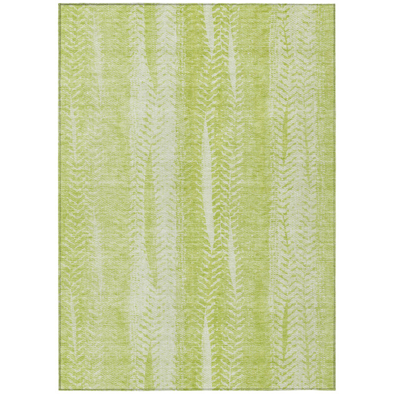 9' X 12' Artichoke Green And Ivory Botanical Leaves Washable Indoor Outdoor Area Rug, Rectangle 3' X 5'