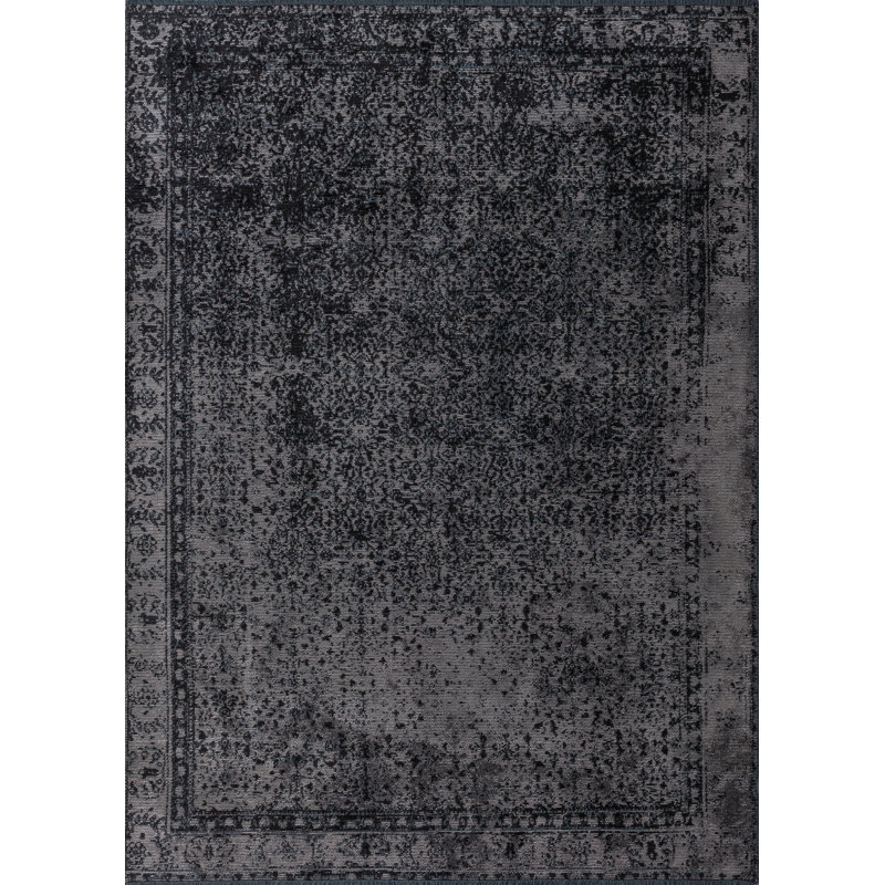 Rapture Gray/Black Damask Luxury Area Rug, Rectangle 7'10" x 11'2"