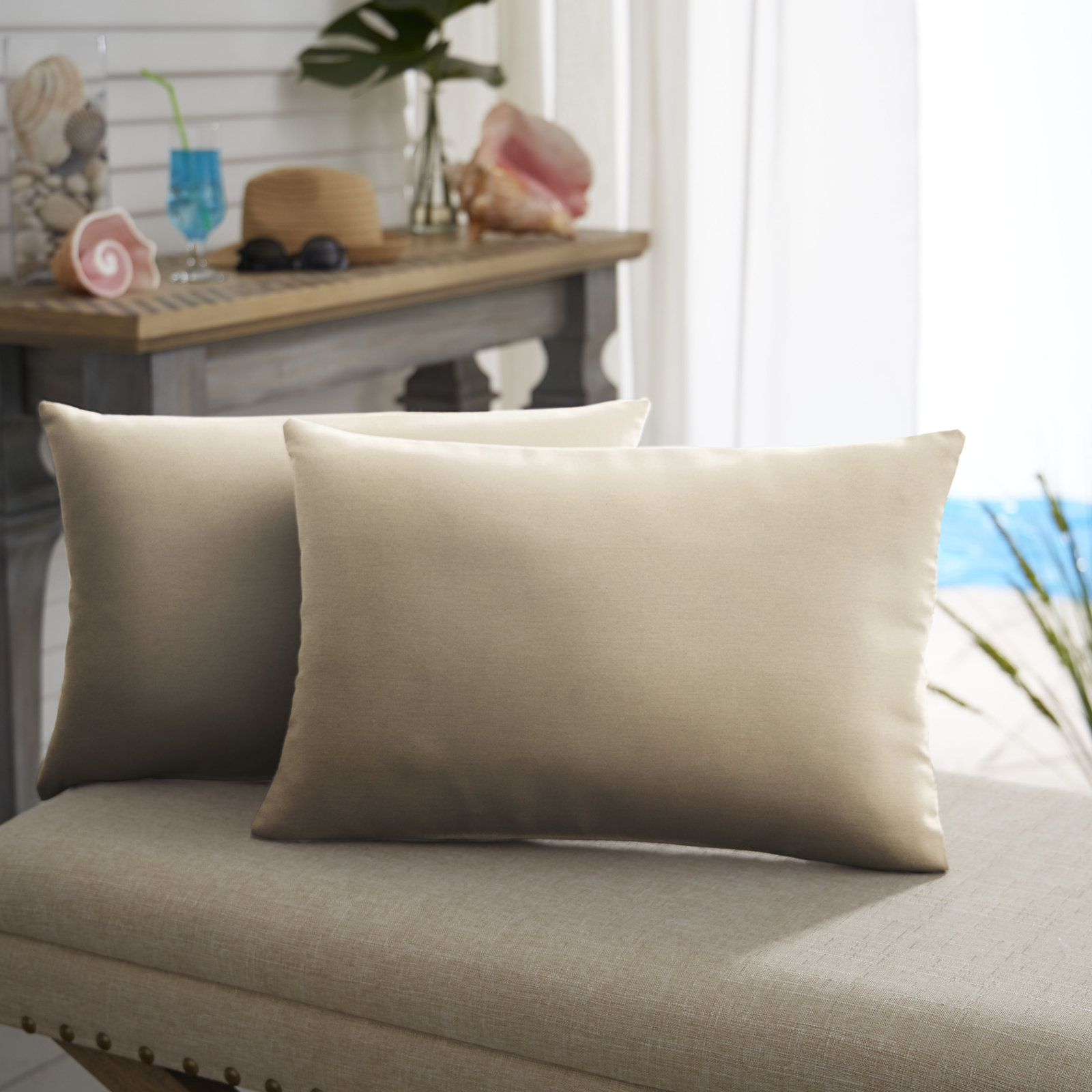Almeda Indoor/Outdoor Lumbar Throw Pillow, Fresco Tan, 12" x 18"