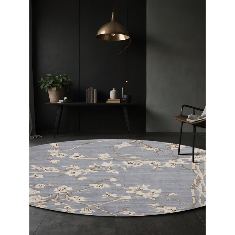 Tapis bleu soyeux et moelleux, Rond 8 pi