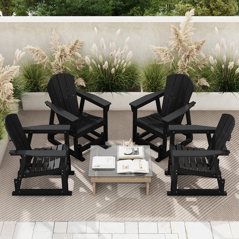Fauteuil oscillant en PEHD Adirondack, Noir, 4