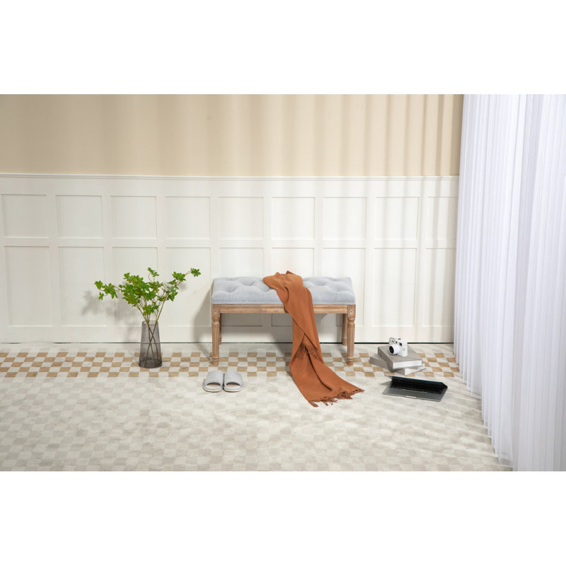 Banc de salle à manger rembourré de 32 po de style français rétro avec banc de bout en tissu gris 32 po