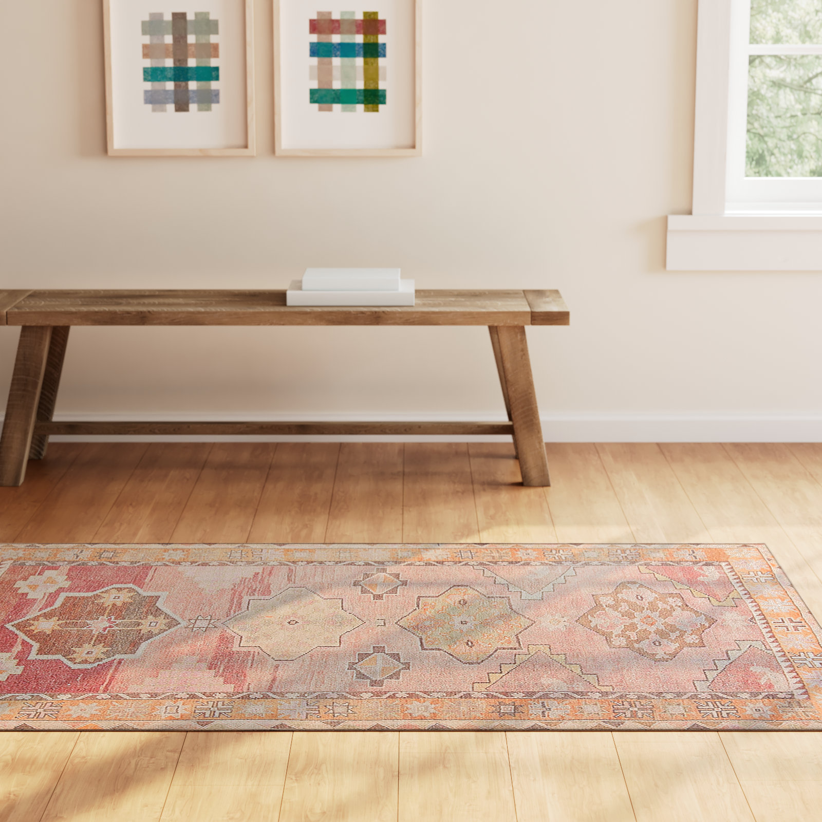 Debary Machine Washable Performance Orange/Pink/Brown Rug, Rectangle 3' x 5'
