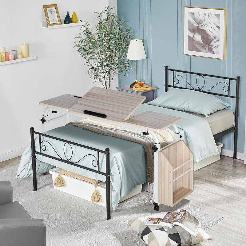 Adjustable Metal Base Computer Desk, Beige/White, 60cm H x 119.9cm W x 40cm D