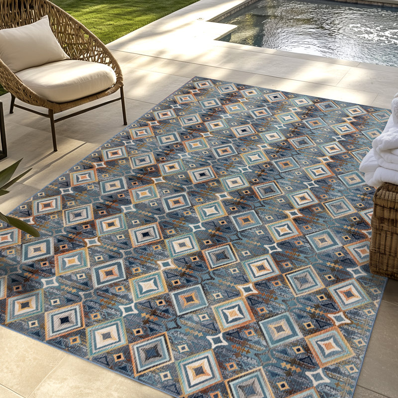 Tapis bohémien marocain multicolore Marsetta Dara, Rectangle 7 pi 10 po x 10 pi