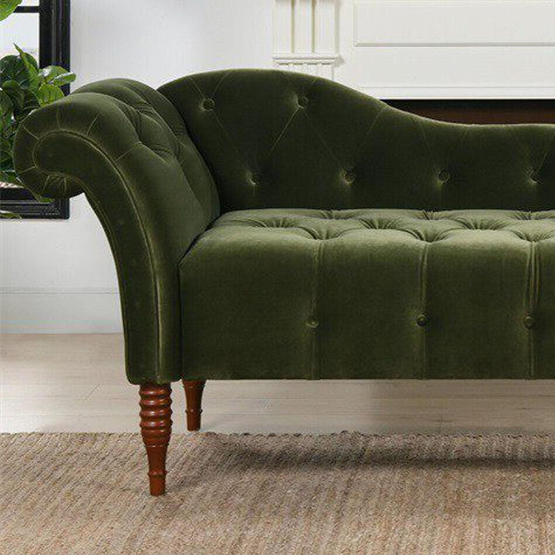 Chaise longue de loisirs rétro en tissu vert, Right Hand Facing