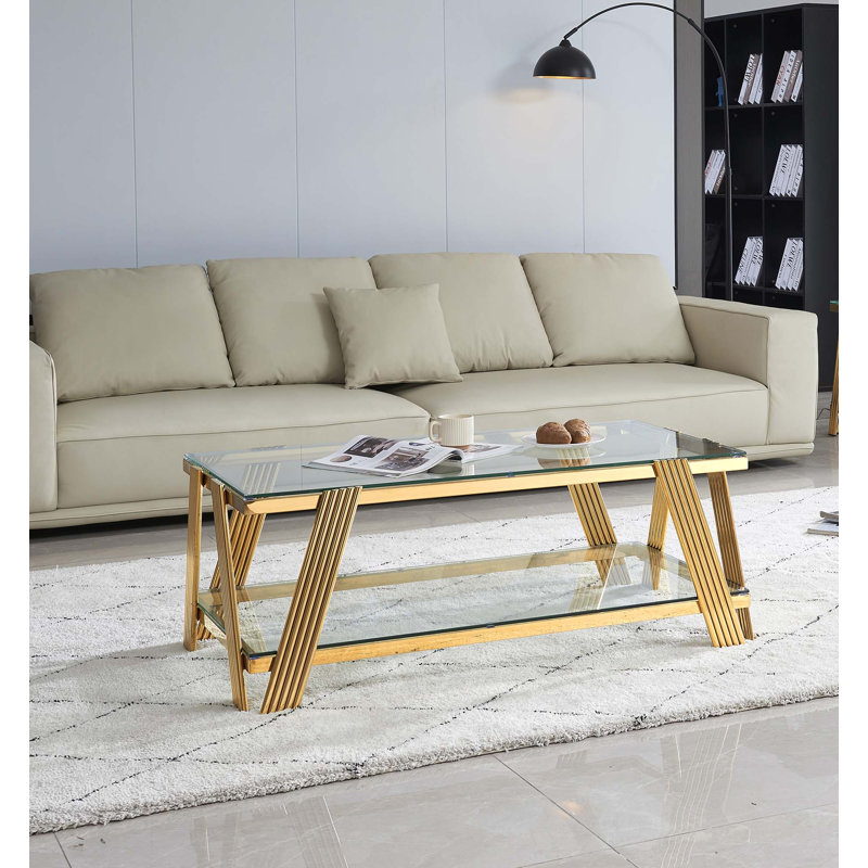 Table basse rectangulaire 47,50 "en acier inoxydable, Doré
