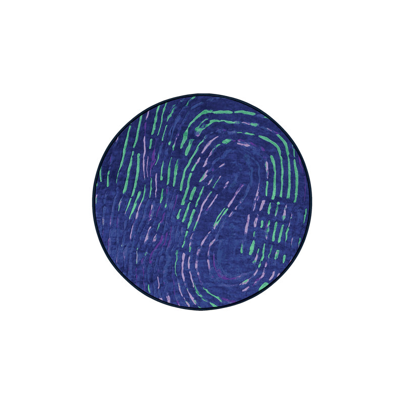 Tapis bleu soyeux et moelleux, Rond 8 pi