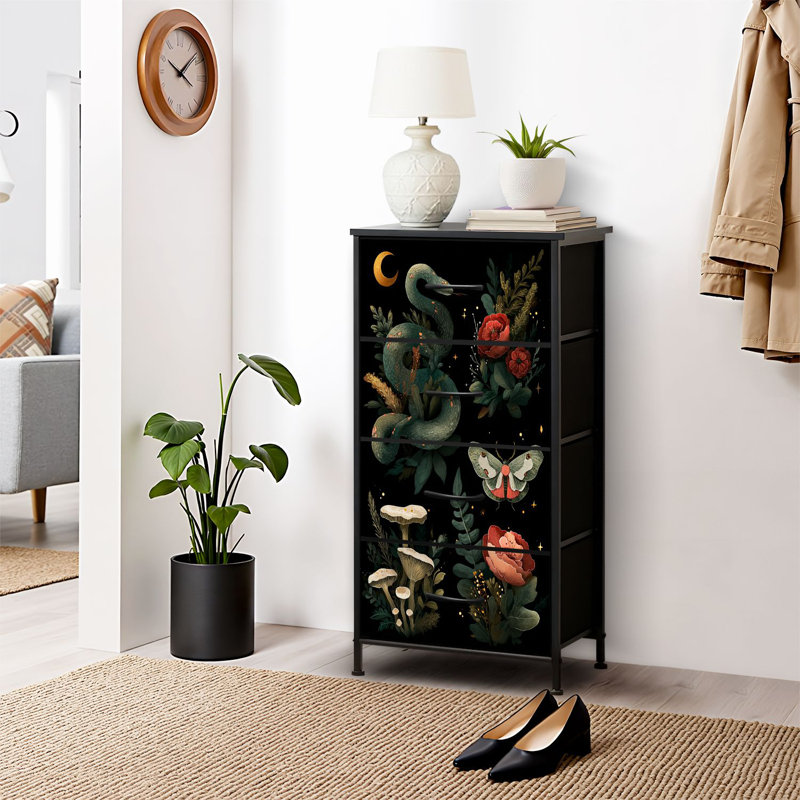 4 Drawer Dresser for Bedroom, Narrow Chest of Drawers, Wooden Top and Study Iron Frame 18"x37.5"-(WxH)