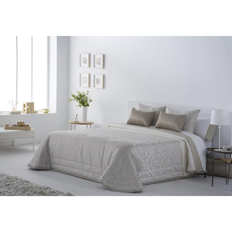 Mary Cotton Blend, Polyester Graphic Print & Text Bedspread, Pearl, 250 x 270 cm Bedspread