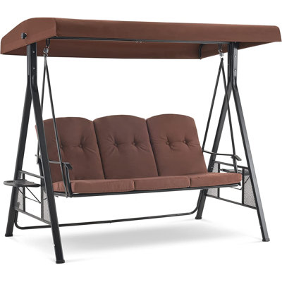 Kosumo 3 Seat Patio Swings with Canopy, Outdoor Porch Swing Chair, Adjustable Canopy Swing Sets -  Arlmont & Co., 15C843EFDBCE4ADEB689B01759F7BF24