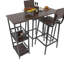 Ensemble de table de bar rectangulaire de 110 cm (43,3 pouces) avec 2 tabourets de bar et dossier, en MDF et métal. Table de bar avec 2 tablettes latérales de rangement. Style industriel, couleur noyer.