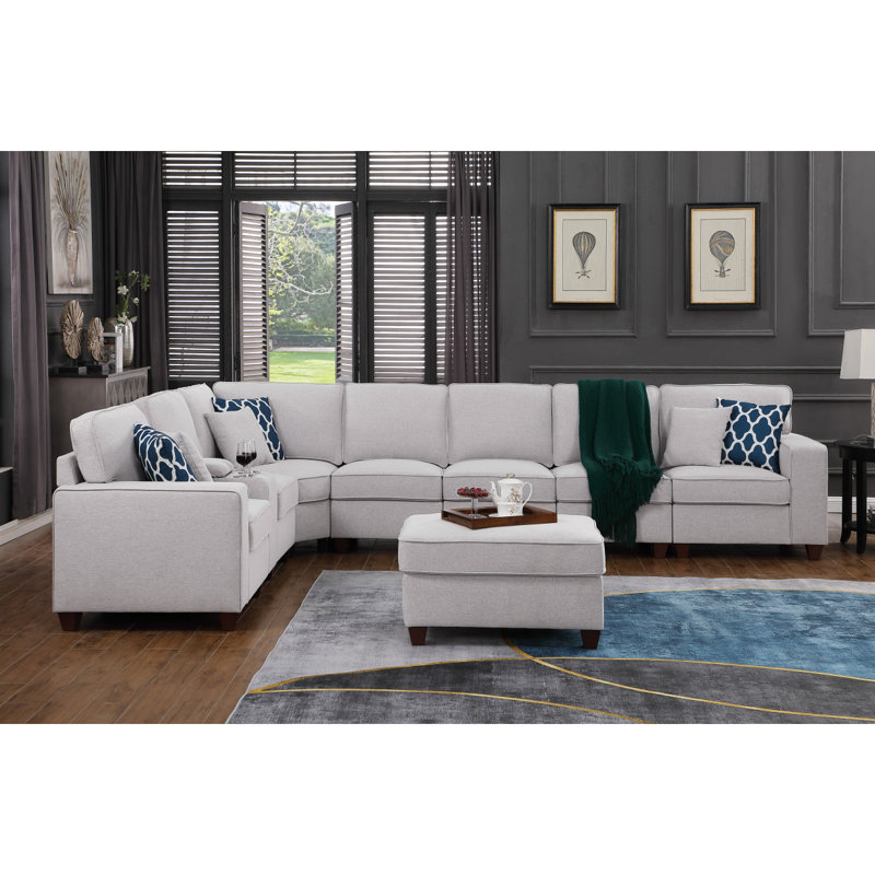 Canapé modulaire moderne avec repose-pieds Sofajessica, 35.04" H x 110.28" W x 151.28" D