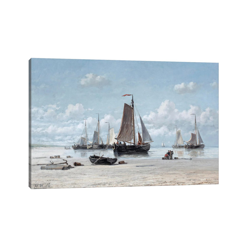 Fishing Vessels On The Beach, Zandvoort by Hendrik Hulk - No Frame Gallery-Wrapped Canvas Giclée on Canvas