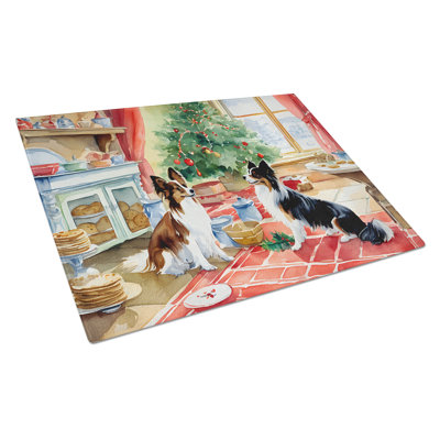 Papillon Christmas Cookies Glass Cutting Board