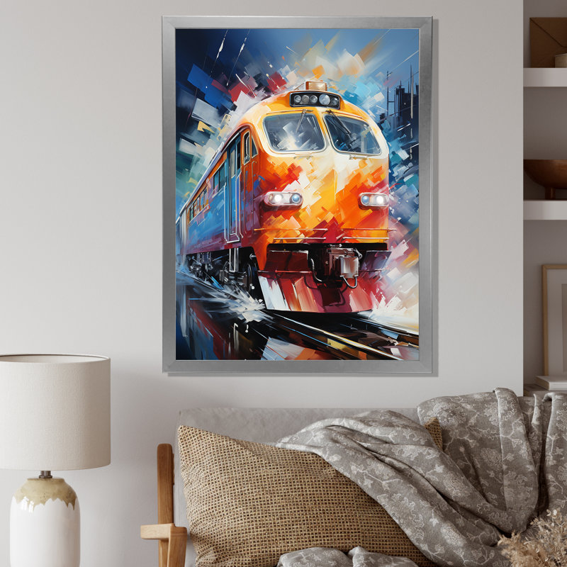 Abstrait train vibrant mouvement III - art mural moderne sur toile, H 20 po x l 12 po x P 1 po, Cadre photo argenté