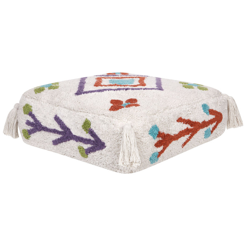 Deveraux Geometric White Square Floor Cushion