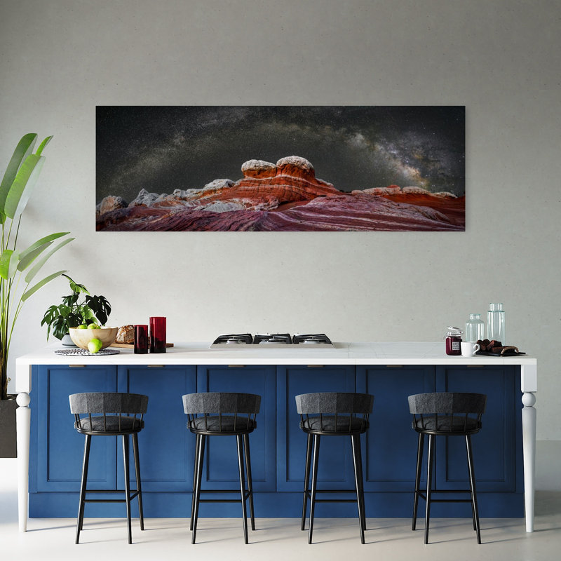 Cosmic Red Rock Night, paysage abstrait contemporain tranquille, nature, art mural, H 60 po x l 20 po