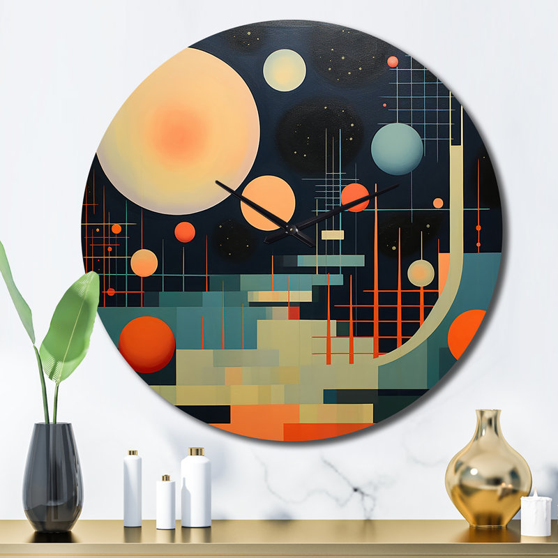 Pleine lune Visions Mid-Century abstrait géométrique - horloge murale moderne Mid-Century, Grand