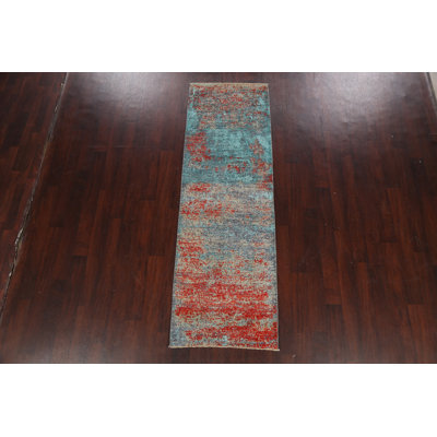 Tapis de couloir unique rouge noué à la main 2 pi 7 po x 8 pi 1 po New Age