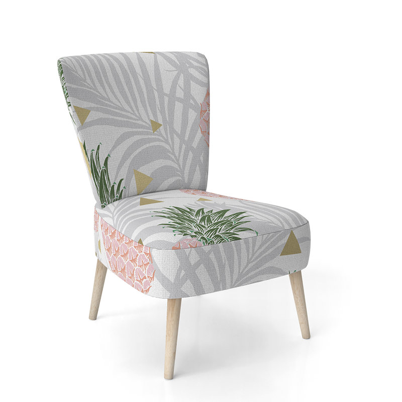 Ananas sur feuilles tropicales - Chaise d'appoint rembourrée Mid-Century