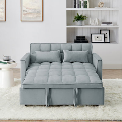 54.33 Inch Versatile Foldable Sofa Bed In 3 Lengths, Modern Sofa  Velvet Pull-Out Bed, Adjustable Back (Light Gray)
