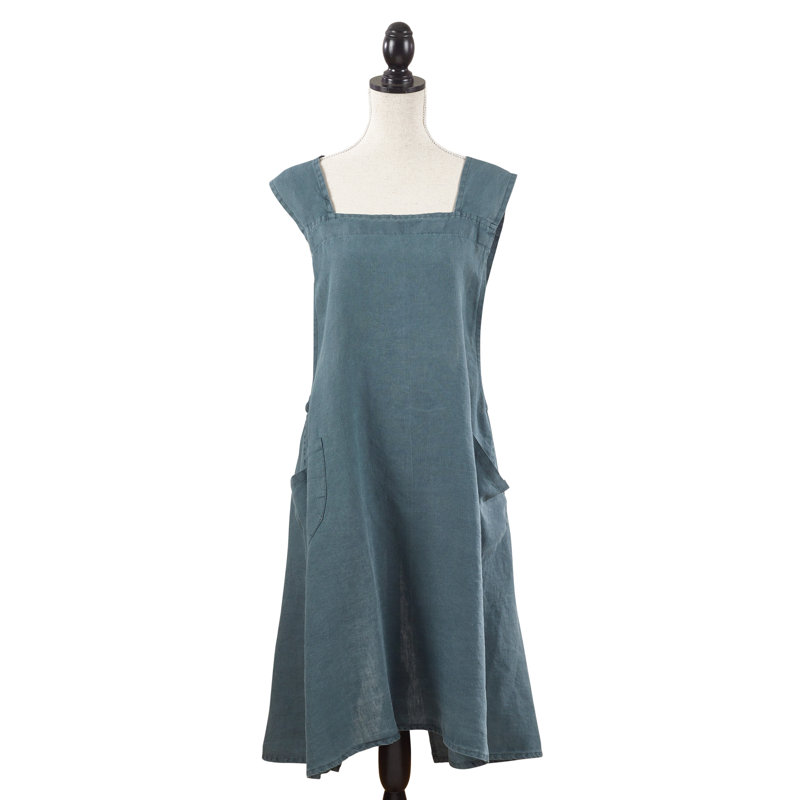 Myron Solid Color Linen Bib Apron, Navy Blue