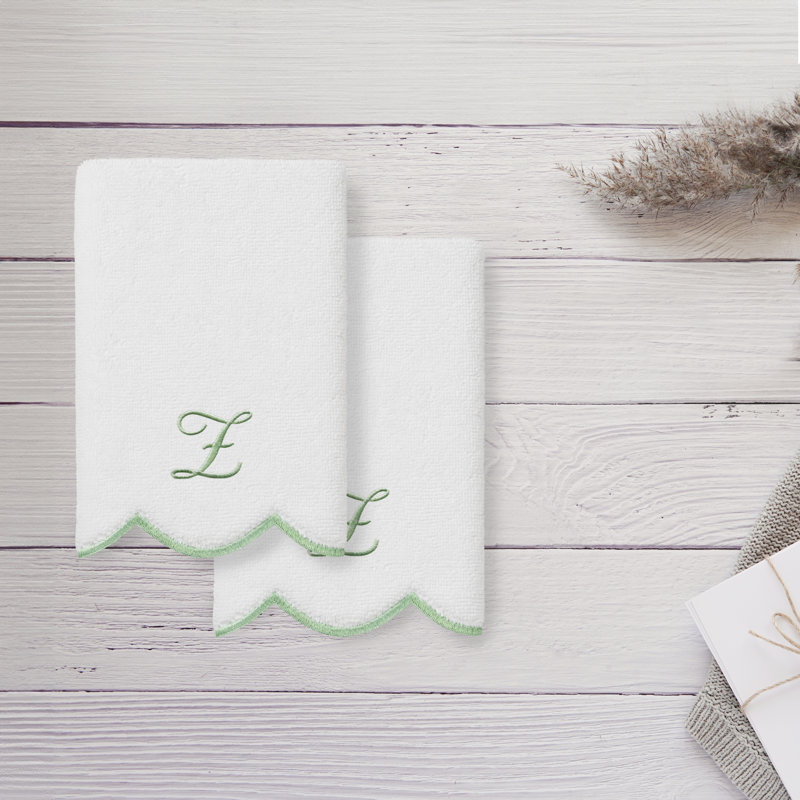  Ensemble de serviettes 100% coton turque ADORNIA, Z, Blanc/vert, Ensemble de 2 serviettes à doigts