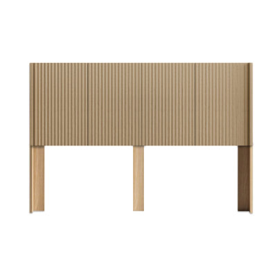 Modern Farmhouse Wood Headboard King Size 80.2 In Wide Wall Mounted Fluted Panel Wingback - Natural Oak